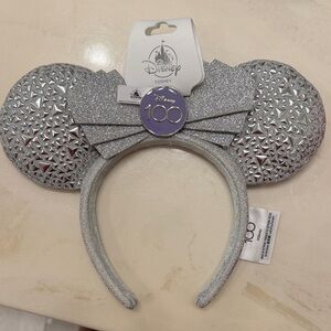 NWT Disney 100 years Silver Glitter Mouse Ears Headband